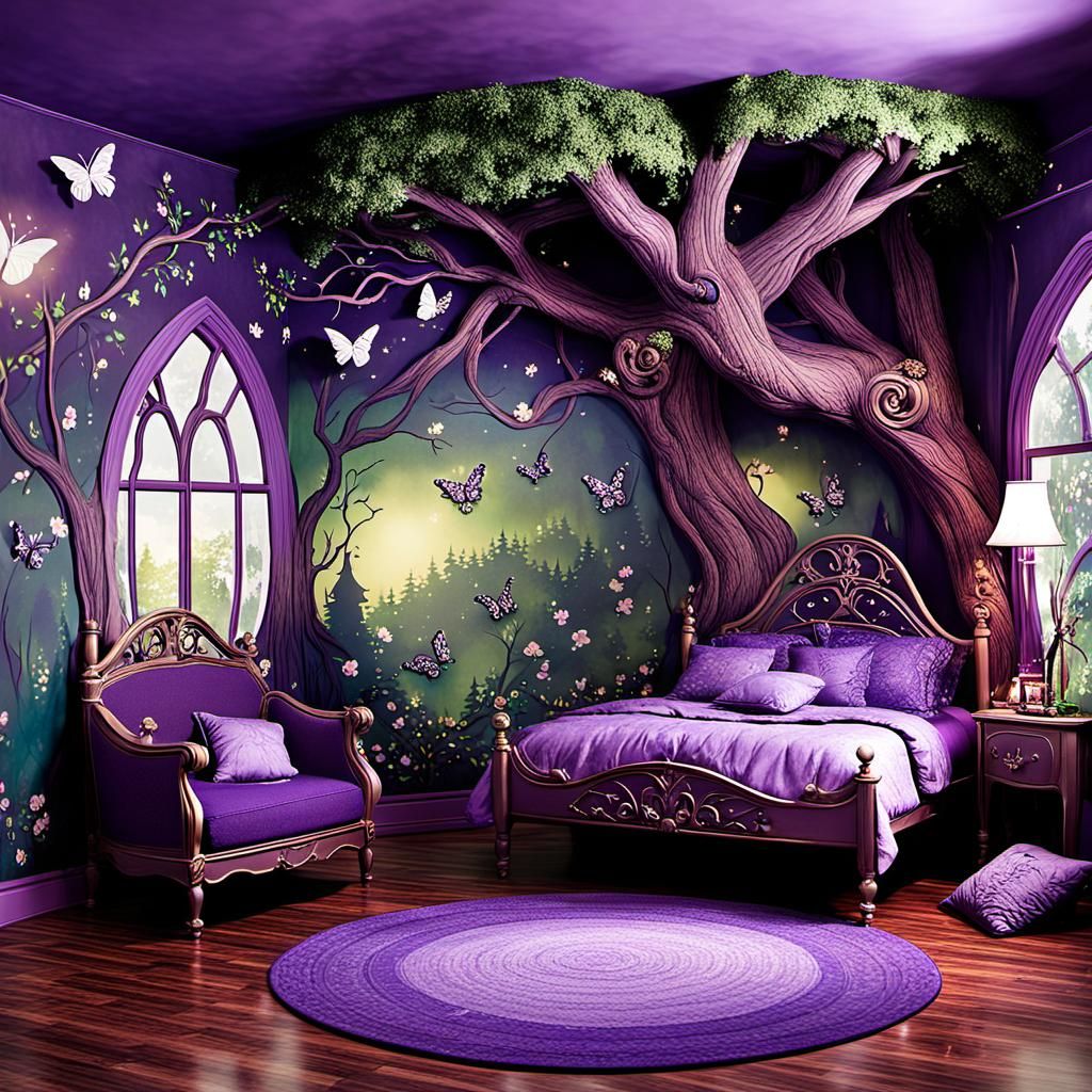 Enchanting Purple Fairy Tale Forest Bedroom in Unreal Engine