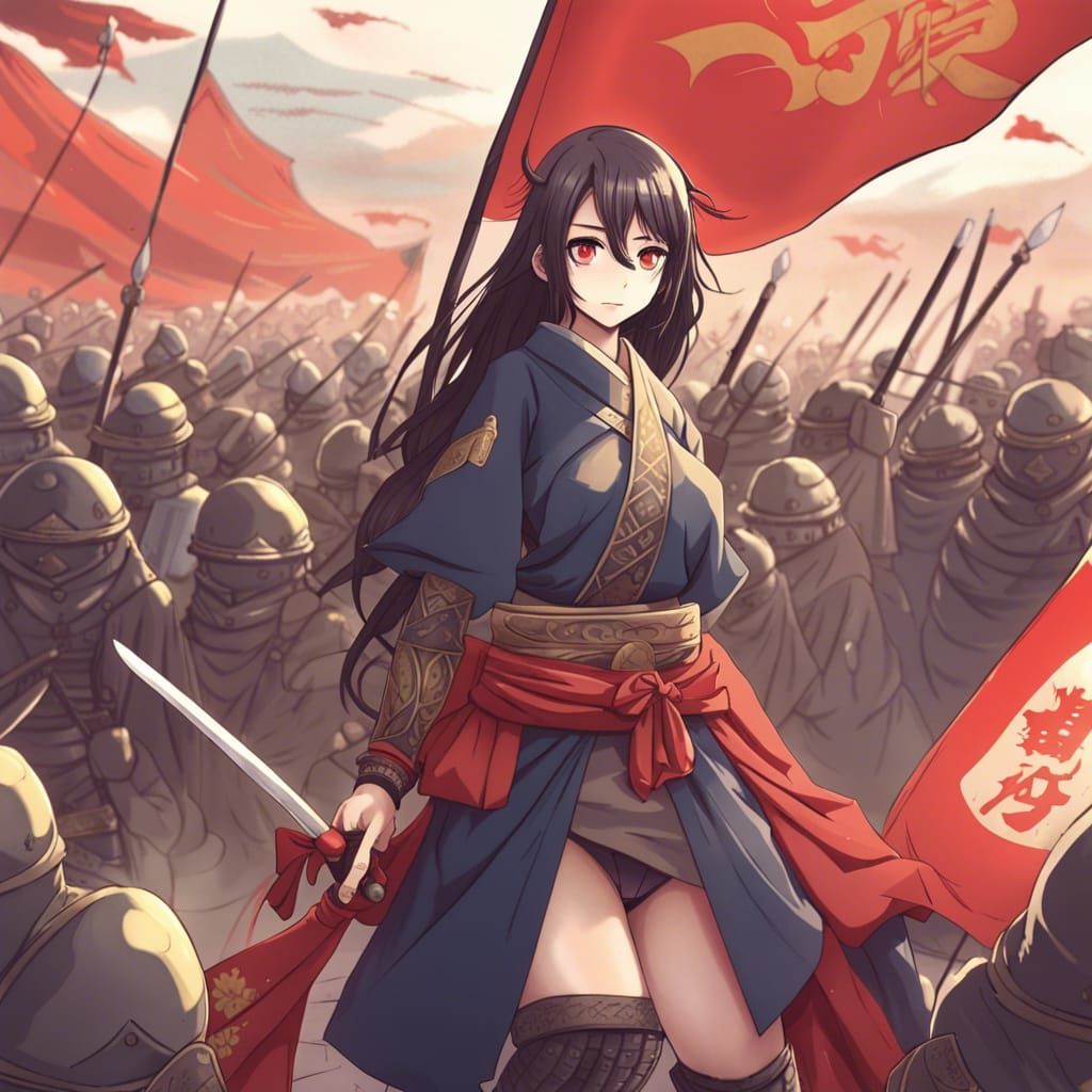 Samurai Girl Leads Army in Anime Style