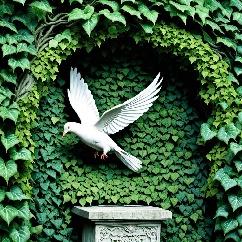 Colossal Dove Statue Engraved with Arcane Symbols