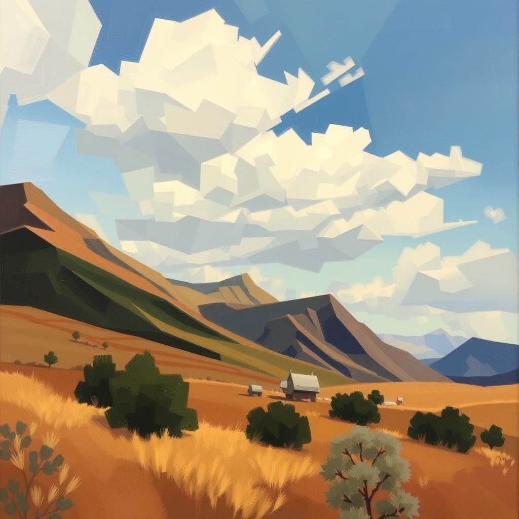 Surreal Geometric Landscape in Oil Paint