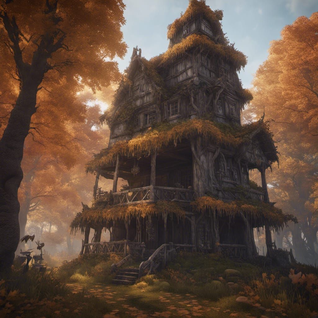 Haunted House in Autumnal Glade: 3D Game Cinematic
