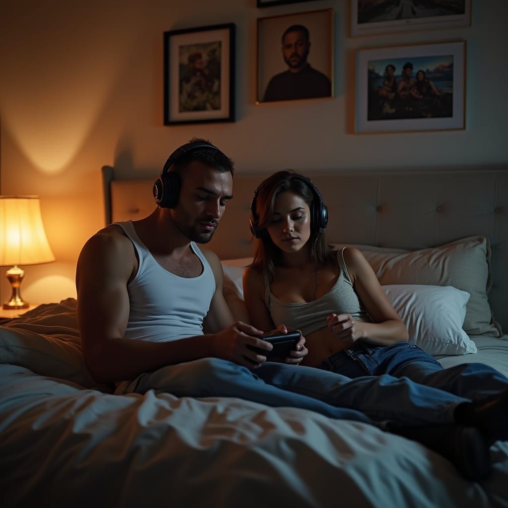 Couple Gaming GTA VI in Cozy Bedroom