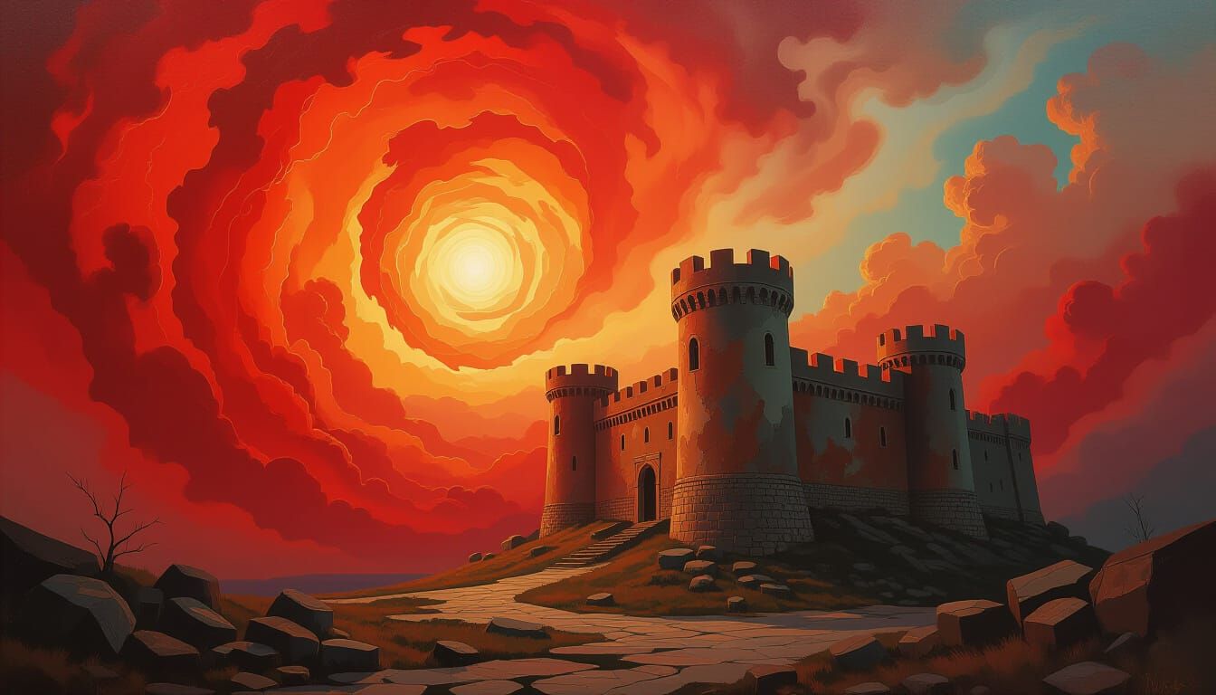 Surreal Oil Painting of Redoubt in Red Flux