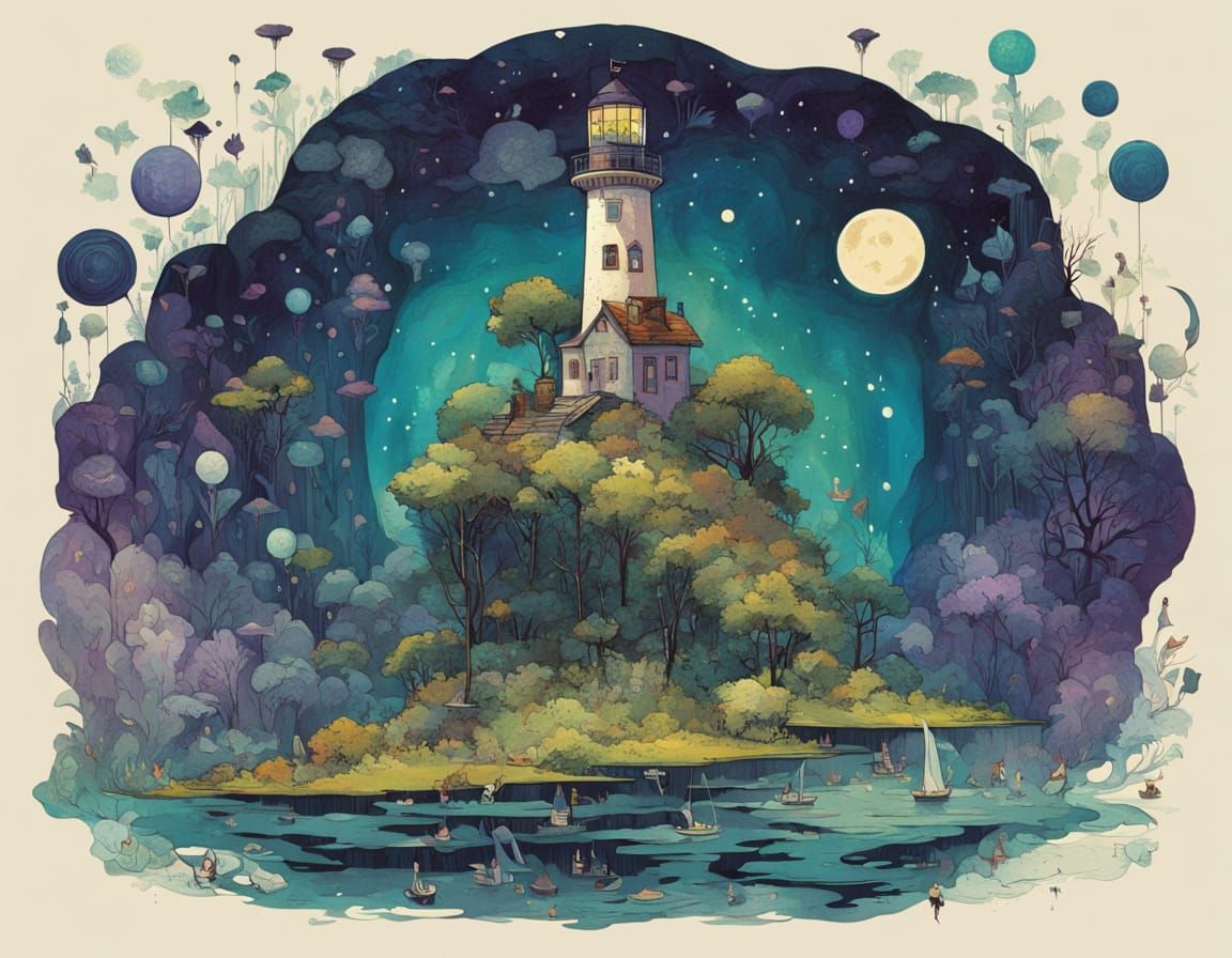 Celestial Lighthouse Guiding Souls in Fantasy Art Style