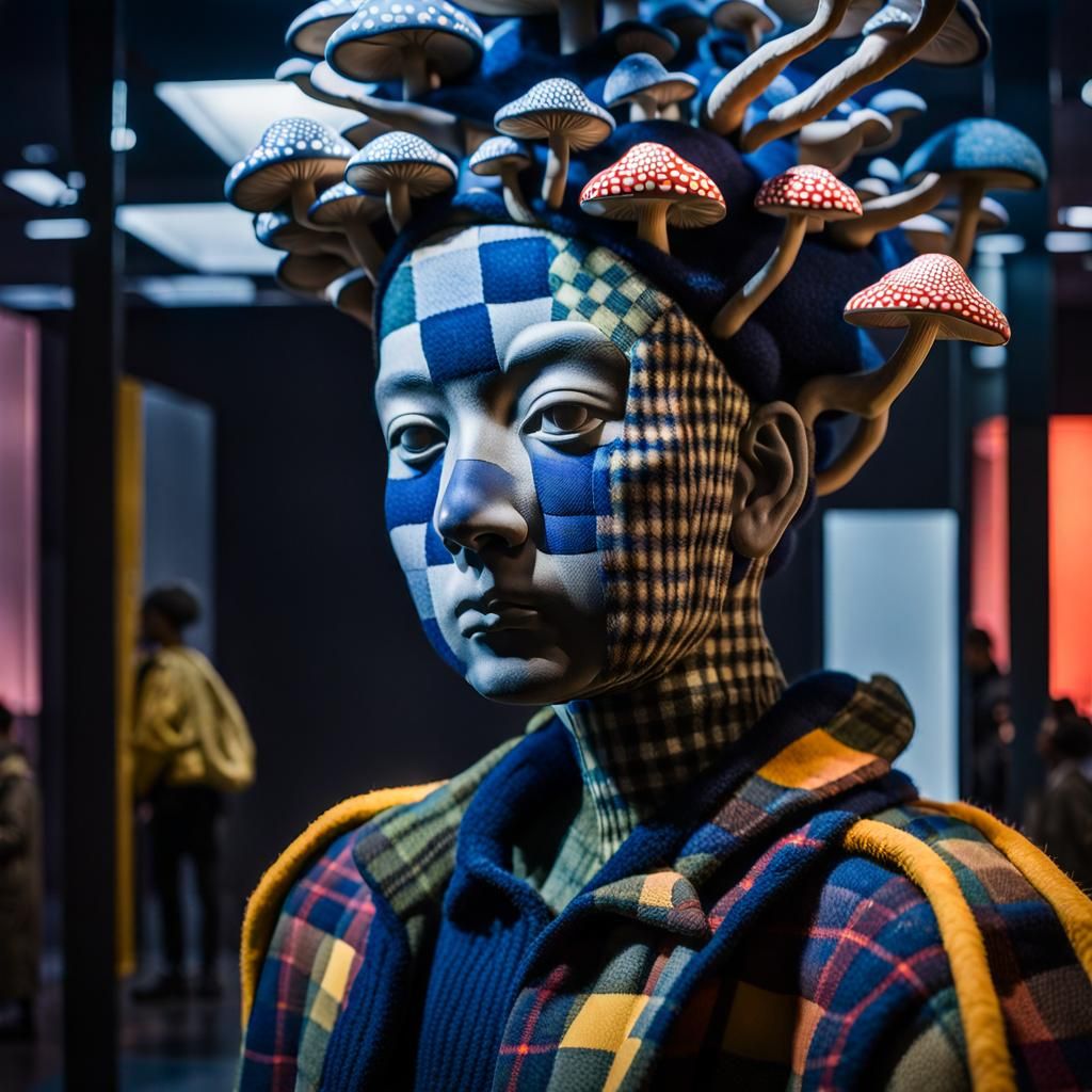 Surreal Mushroom Sculpture in Modern Art Museum