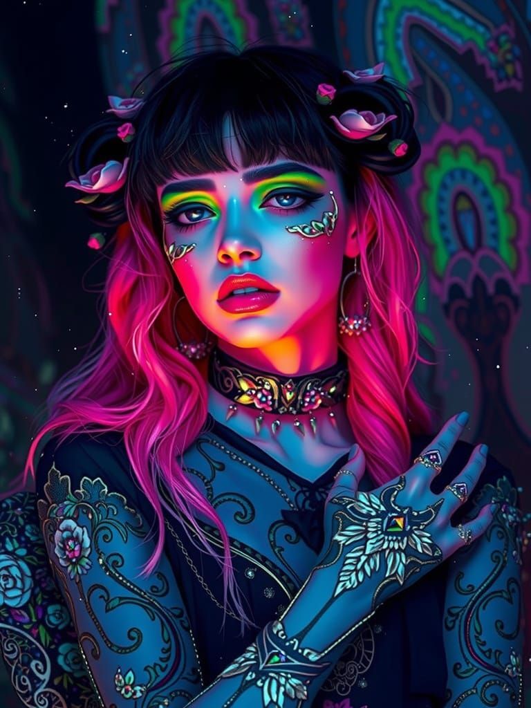 Goth Goddess in Dreamlike Garden