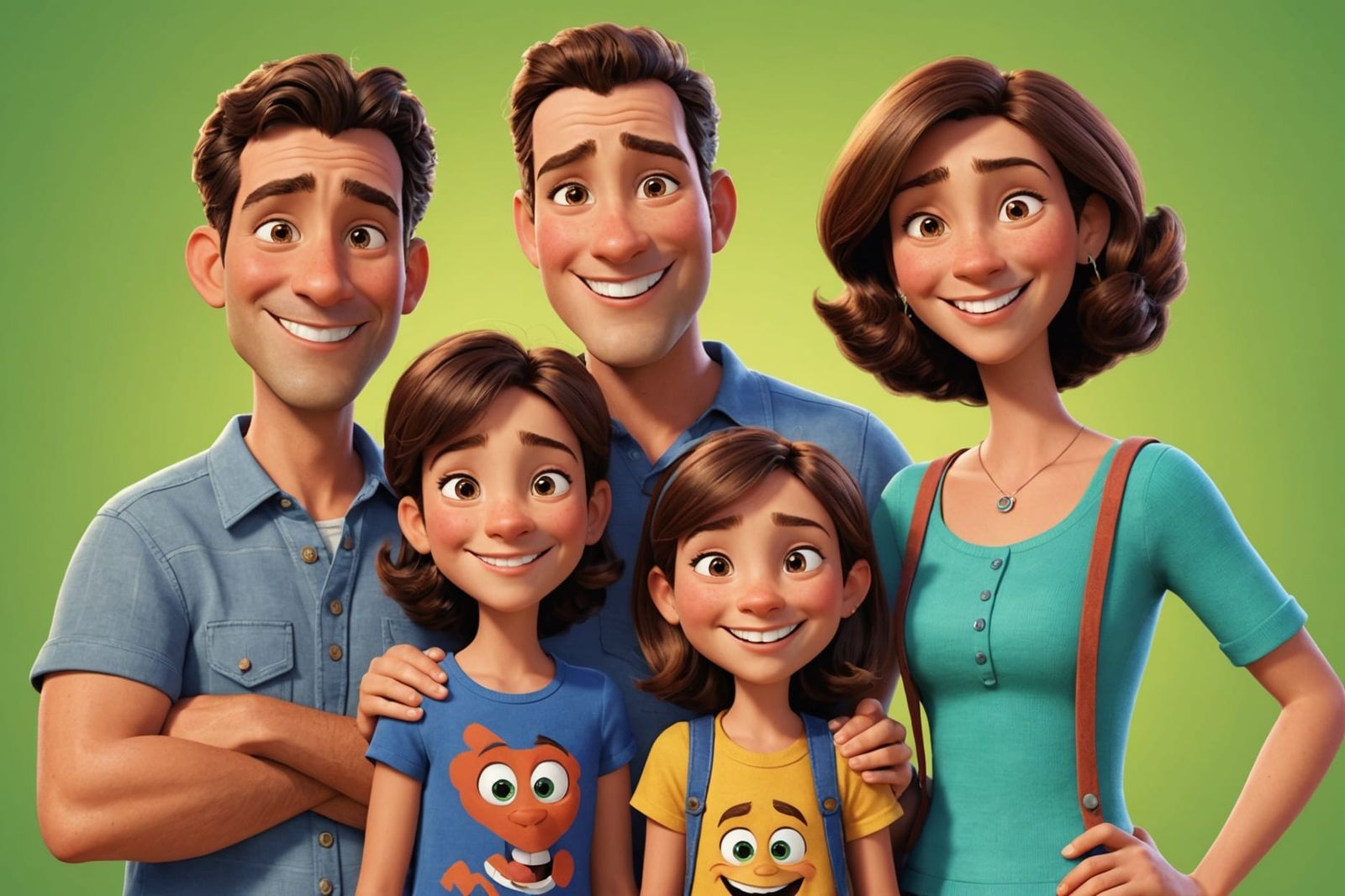 Happy Family Cartoon Portrait in 3D Style
