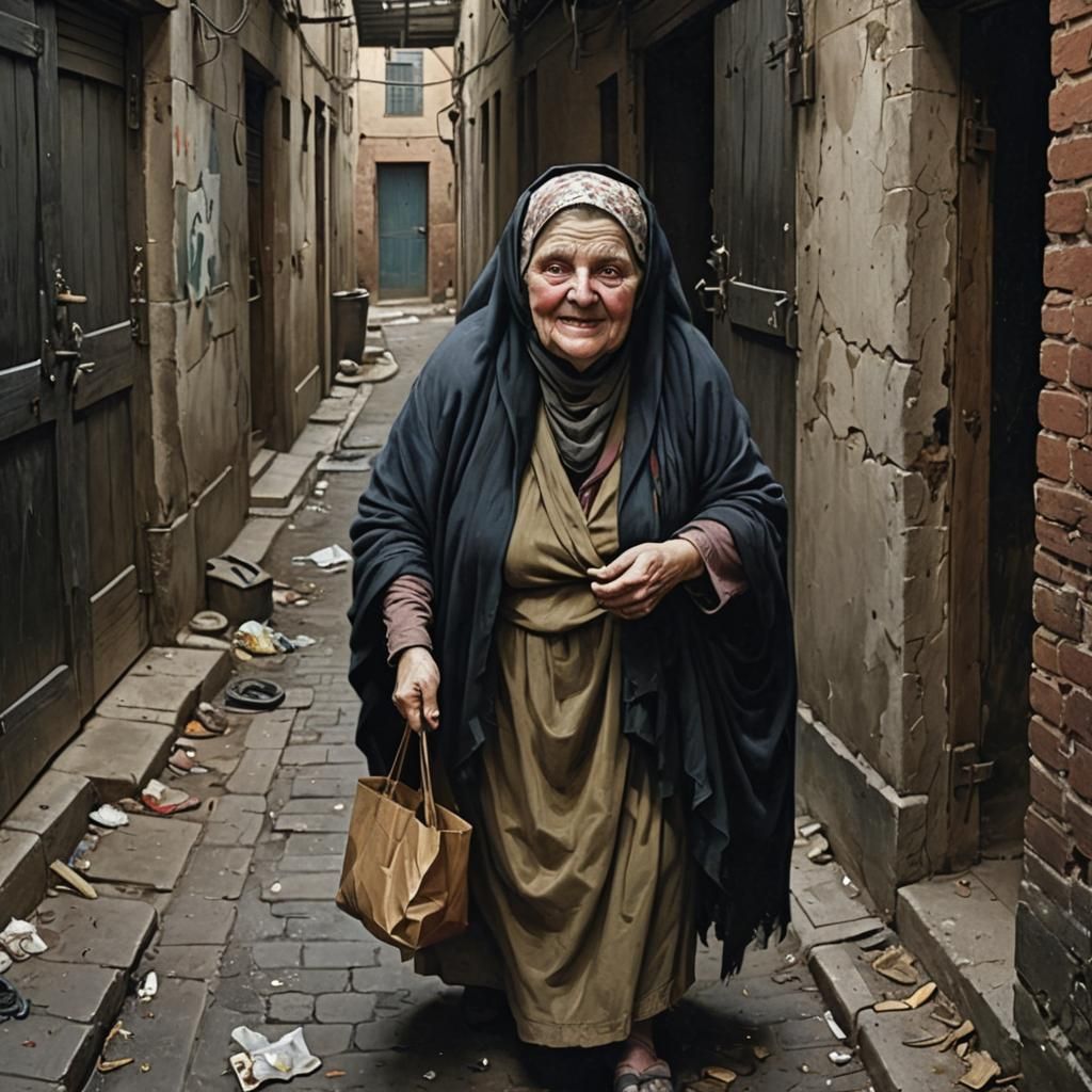 Sinister Woman in Dark Alleyway: Goya-esque Photorealism