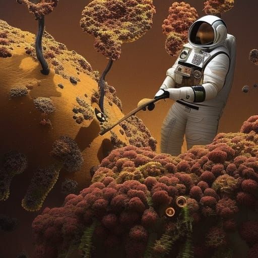 Astronaut's Martian Garden: Colorful Flowers Bloom