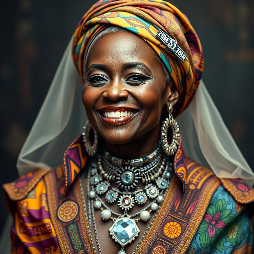 Mature African-American Woman in Detailed Colorful Clothing ...