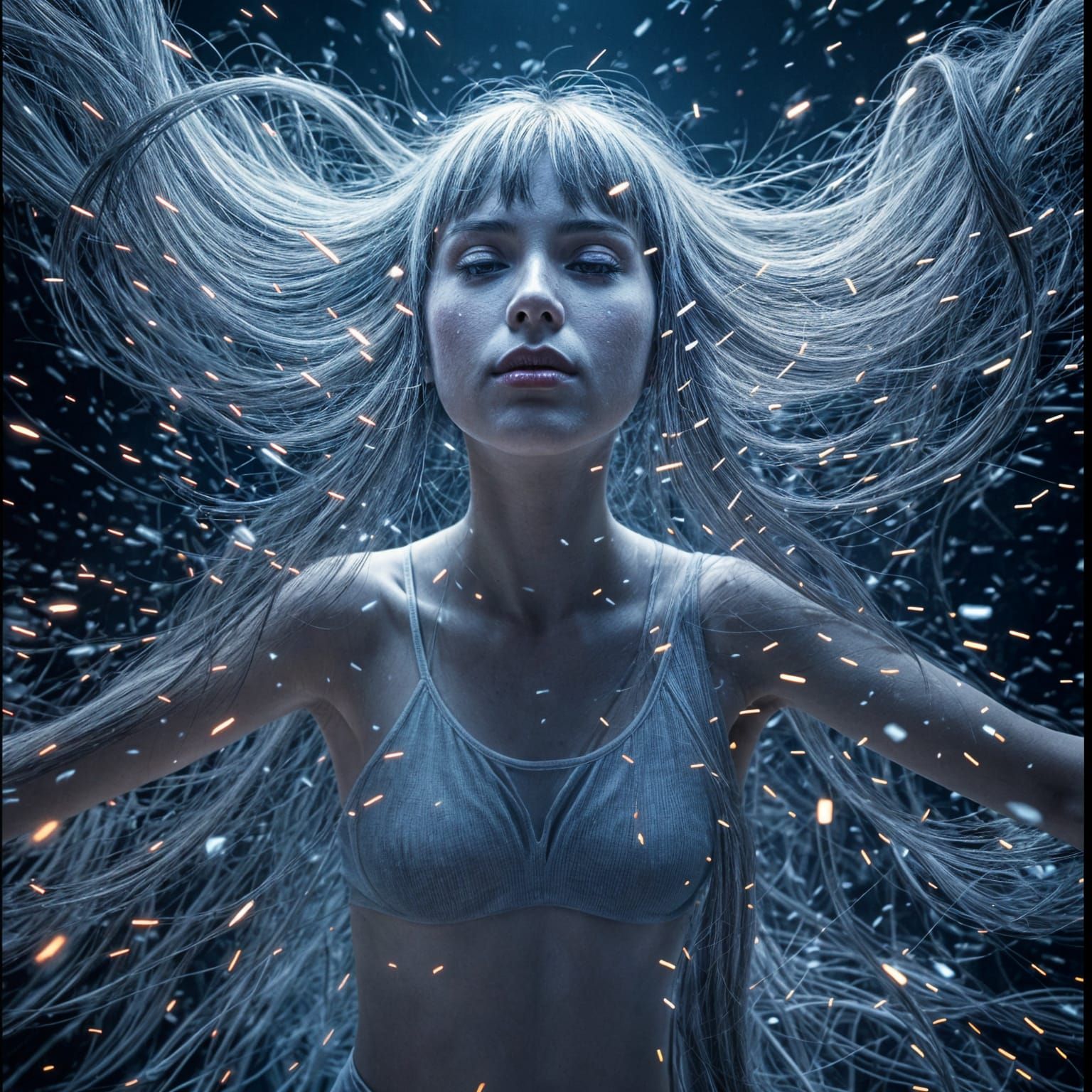 Woman's Hair Dissolving into Digital Static - Cinematic Film...