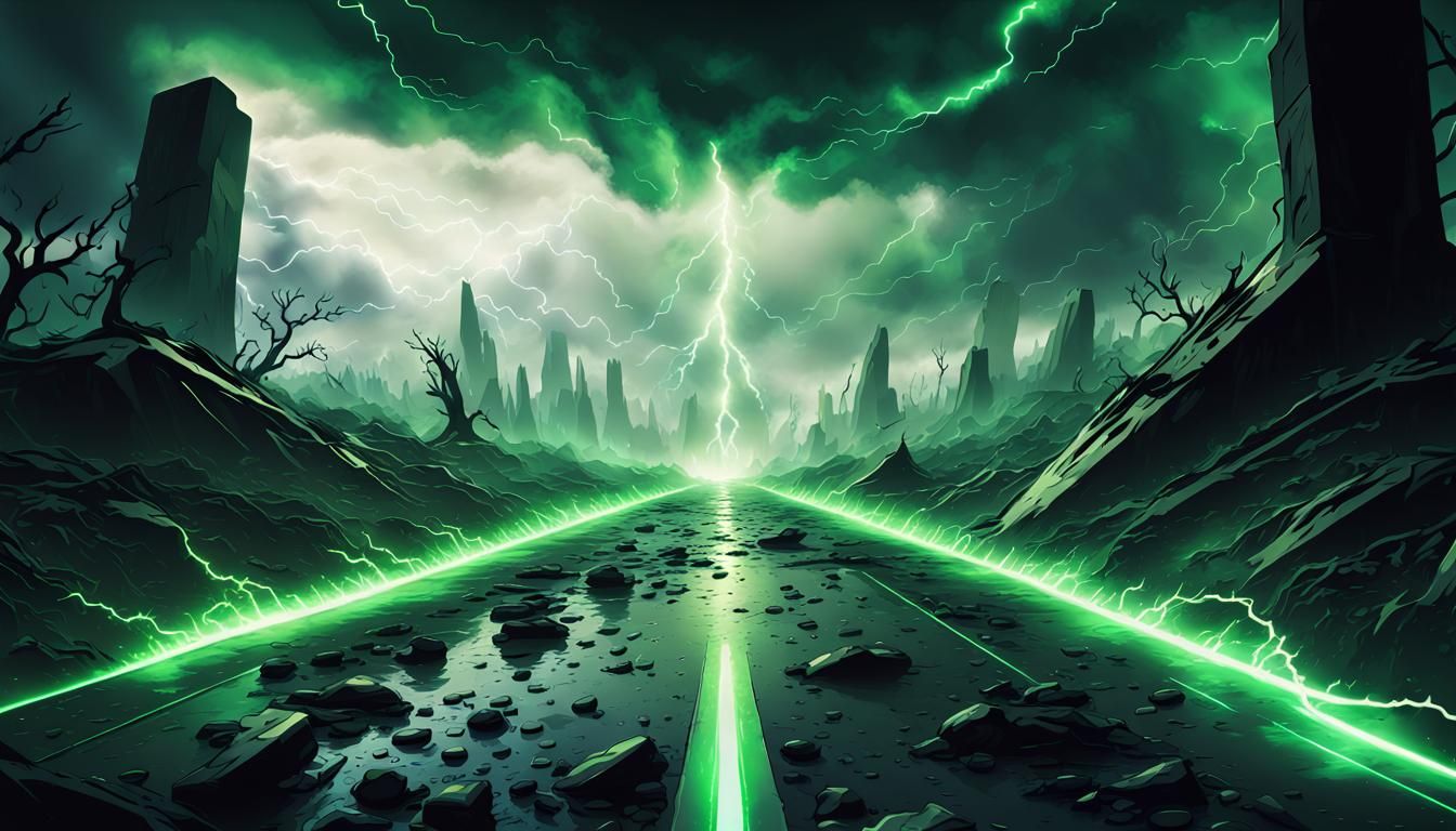 Futuristic Battlefield with Green Lightning in Vector Style