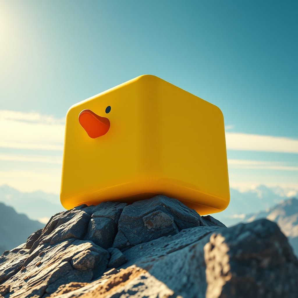 Vibrant Rubber Duck Conquers Majestic Mountain Peak