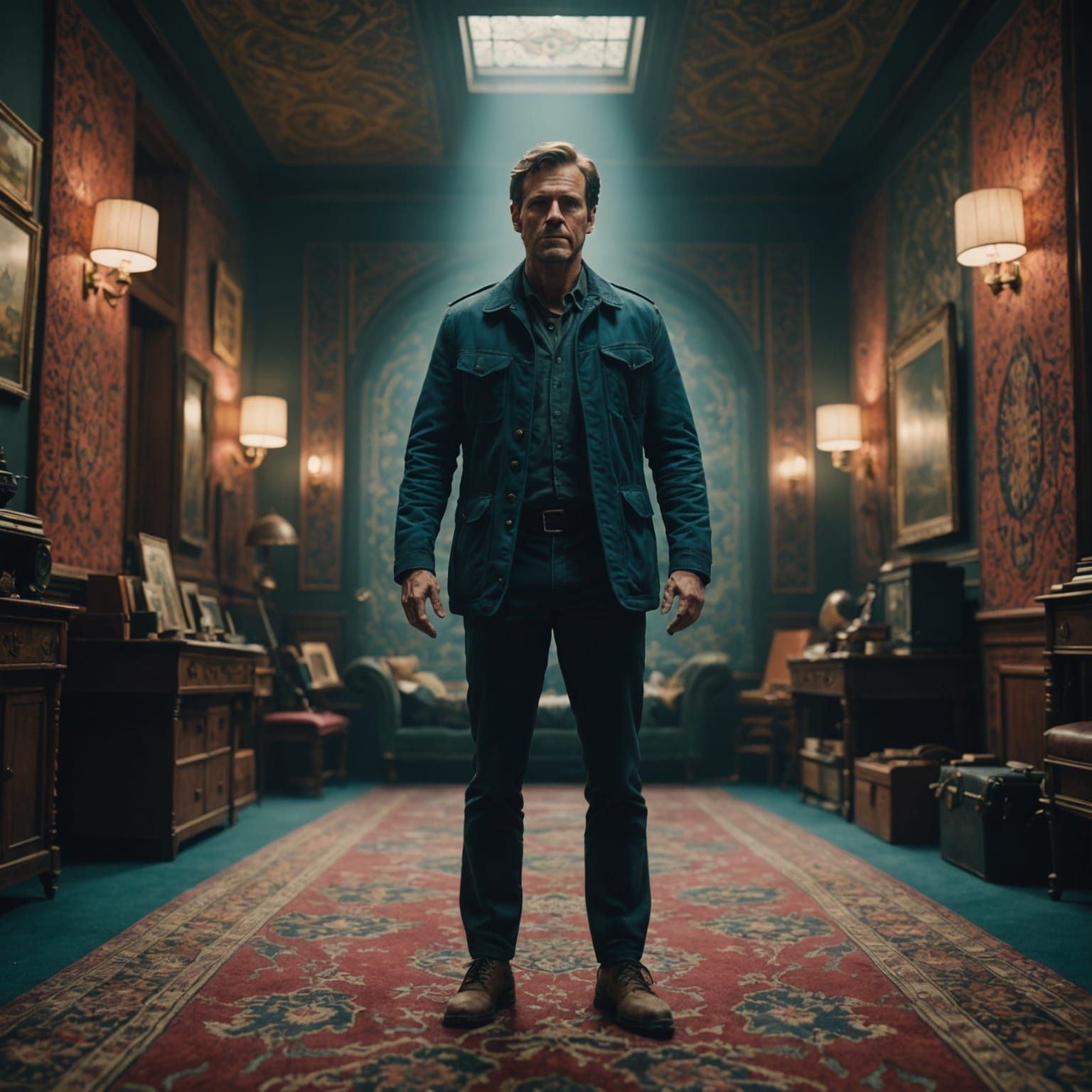 Cinematic Carpet-Man with Superpowers Film Still