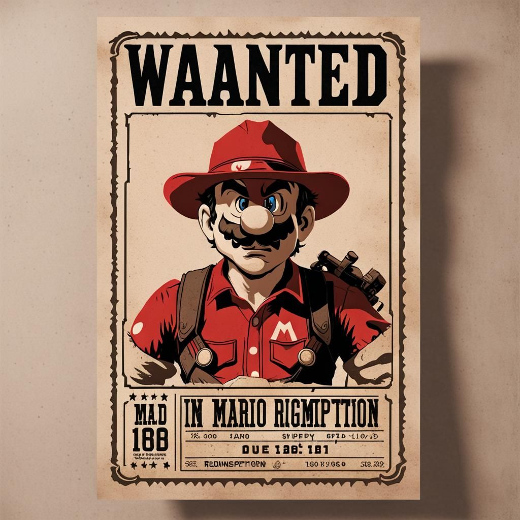 Super Mario as Wanted Outlaw in Red Dead Style