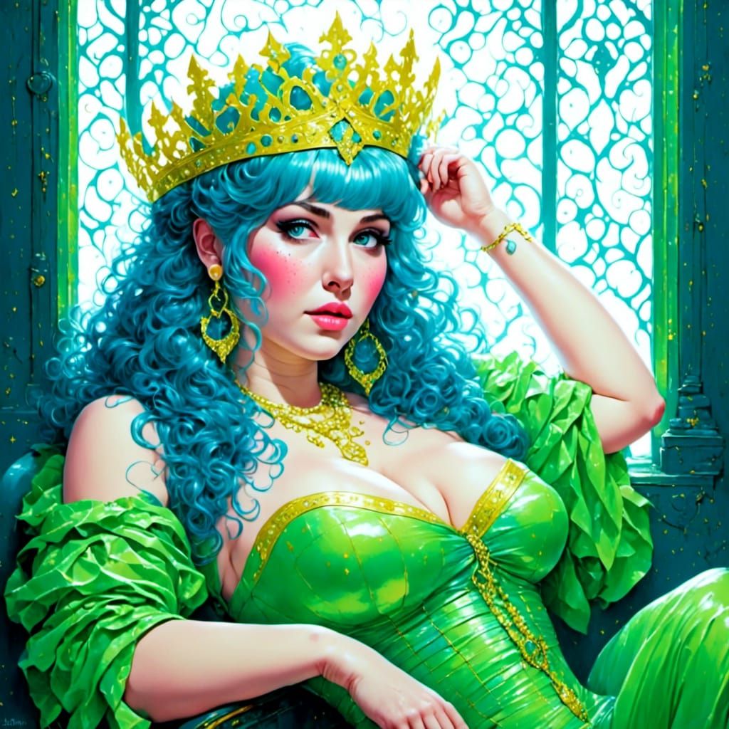 Neon Princess with Blue Hair in Eighties Style