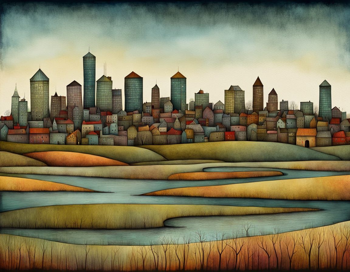 Whimsical Montreal Landscape in Lowbrow Art Style