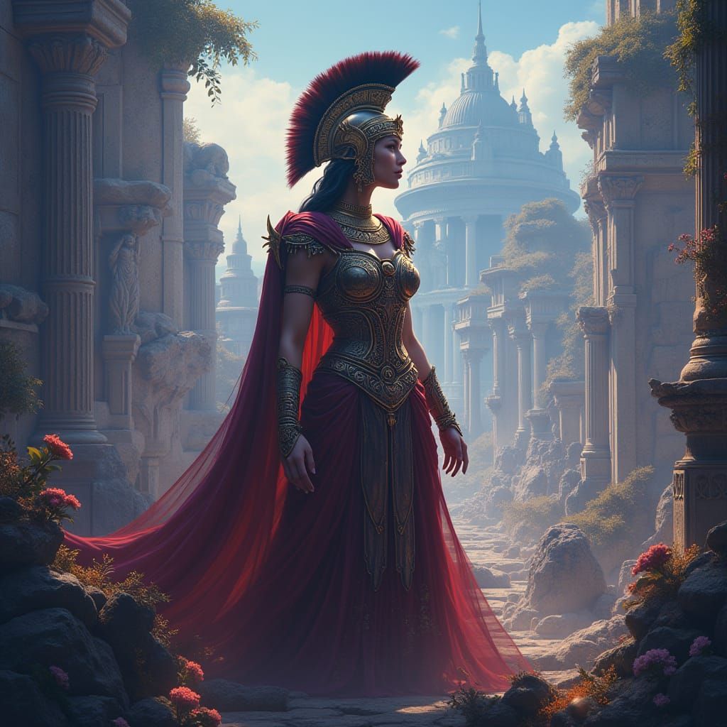 Regal Gorgo, Queen of Ancient Sparta, Surrounded by Mythical...