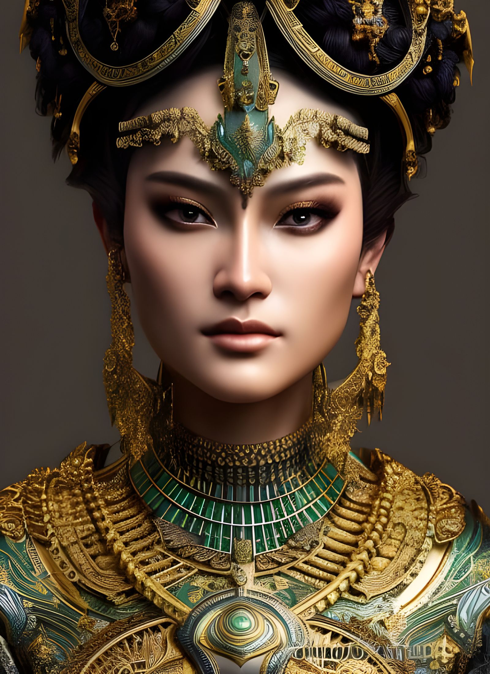 Beautiful Bald Woman in Roman Armor Portrait