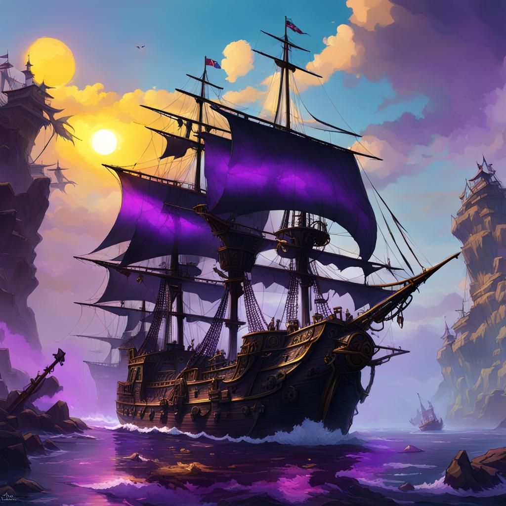Shadow Assassin Pirate Ship Battle in Dark Fantasy Style