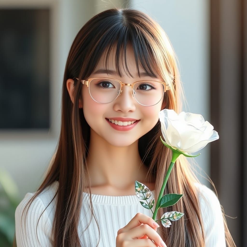 Japanese Girl with Glass Rose Portrait