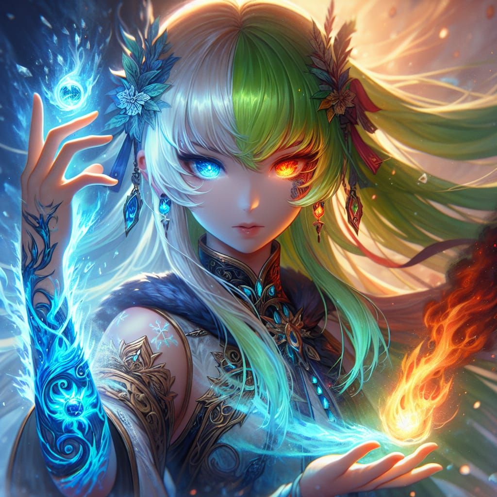 Anime Elementalist with Elemental Tattoos in Matte Painting ...