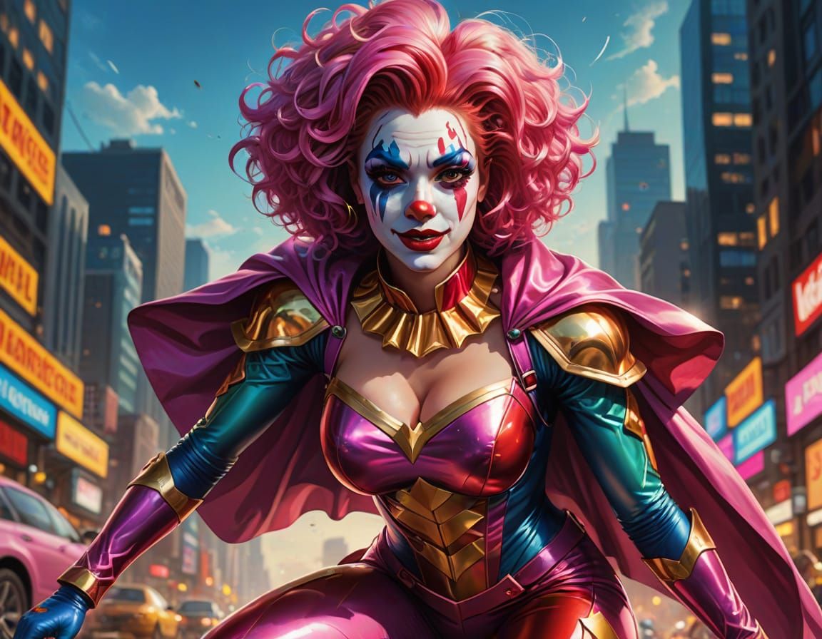 Vibrant Superheroine in Colorful Comic Book Style