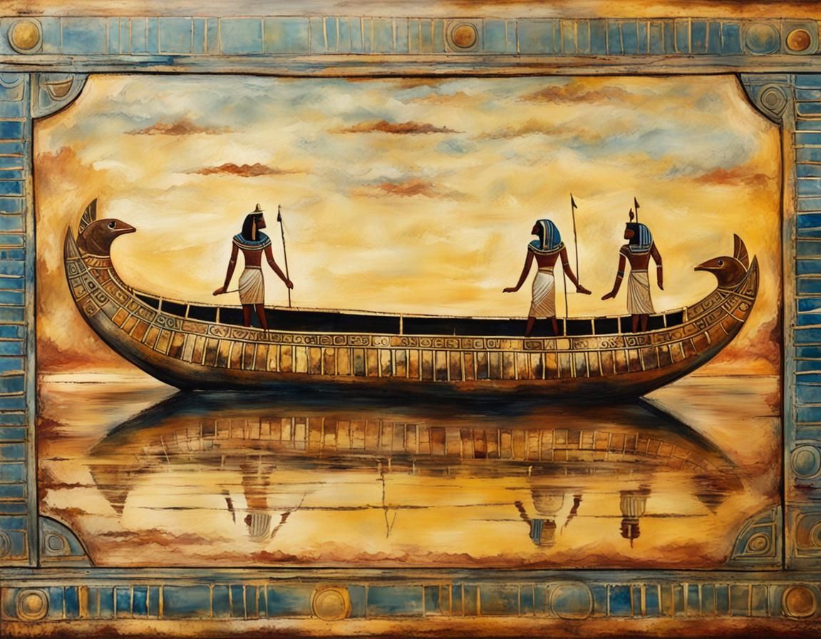Ancient Egyptian Boat: Encaustic Painting on the Nile