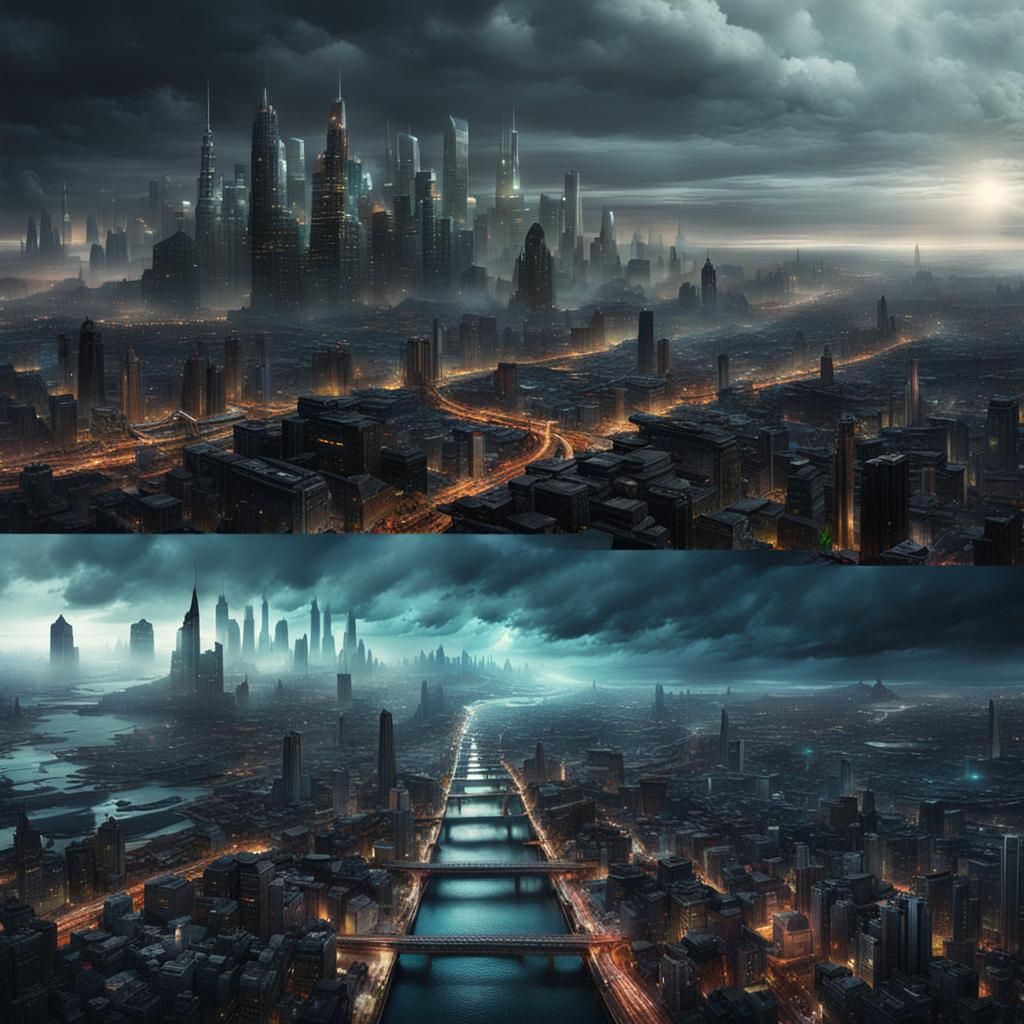 Dystopian and Utopian Cityscape in Digital Art