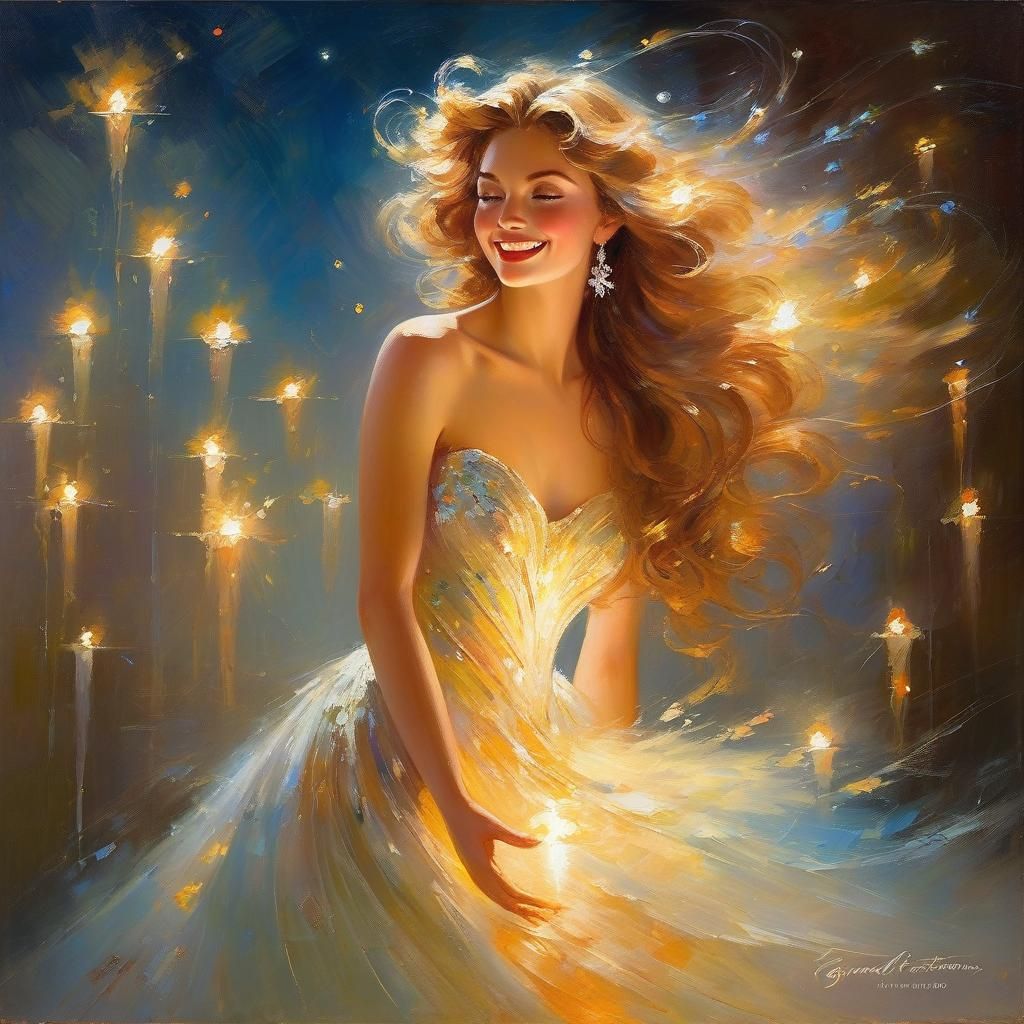 Glowing Ball Gown in Watercolor Celestial Hues