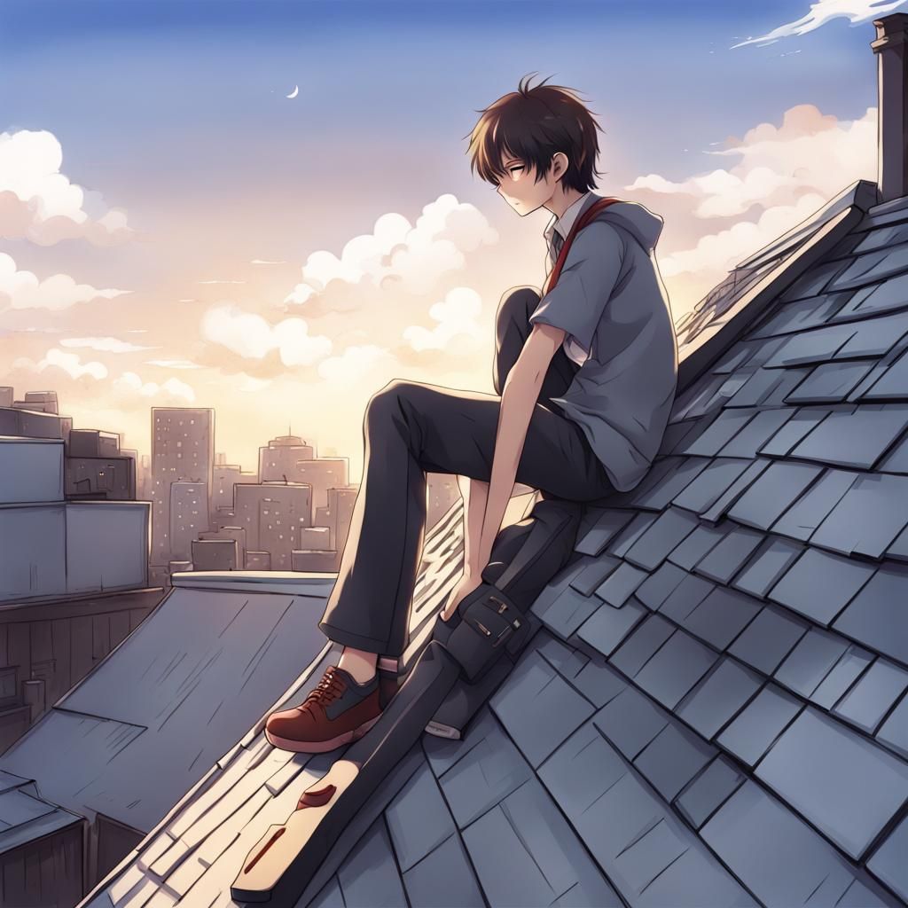 Anime Style Student on a Rooftop