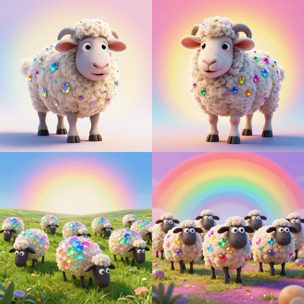 Rainbow Gemstone Sheep in Pixar Style
