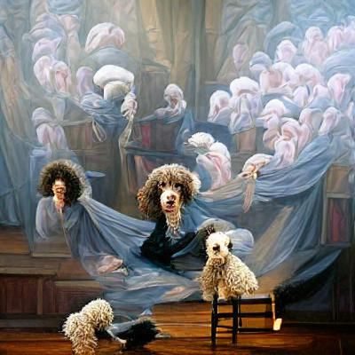 Poodles Perform Shakespeare, Oil Painting