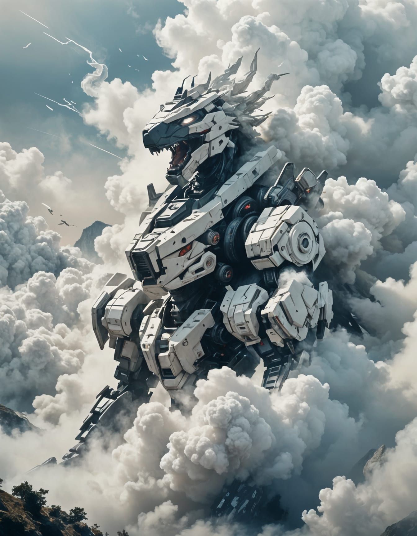 Ethereal Zoid Figure Emerges from White Smoke