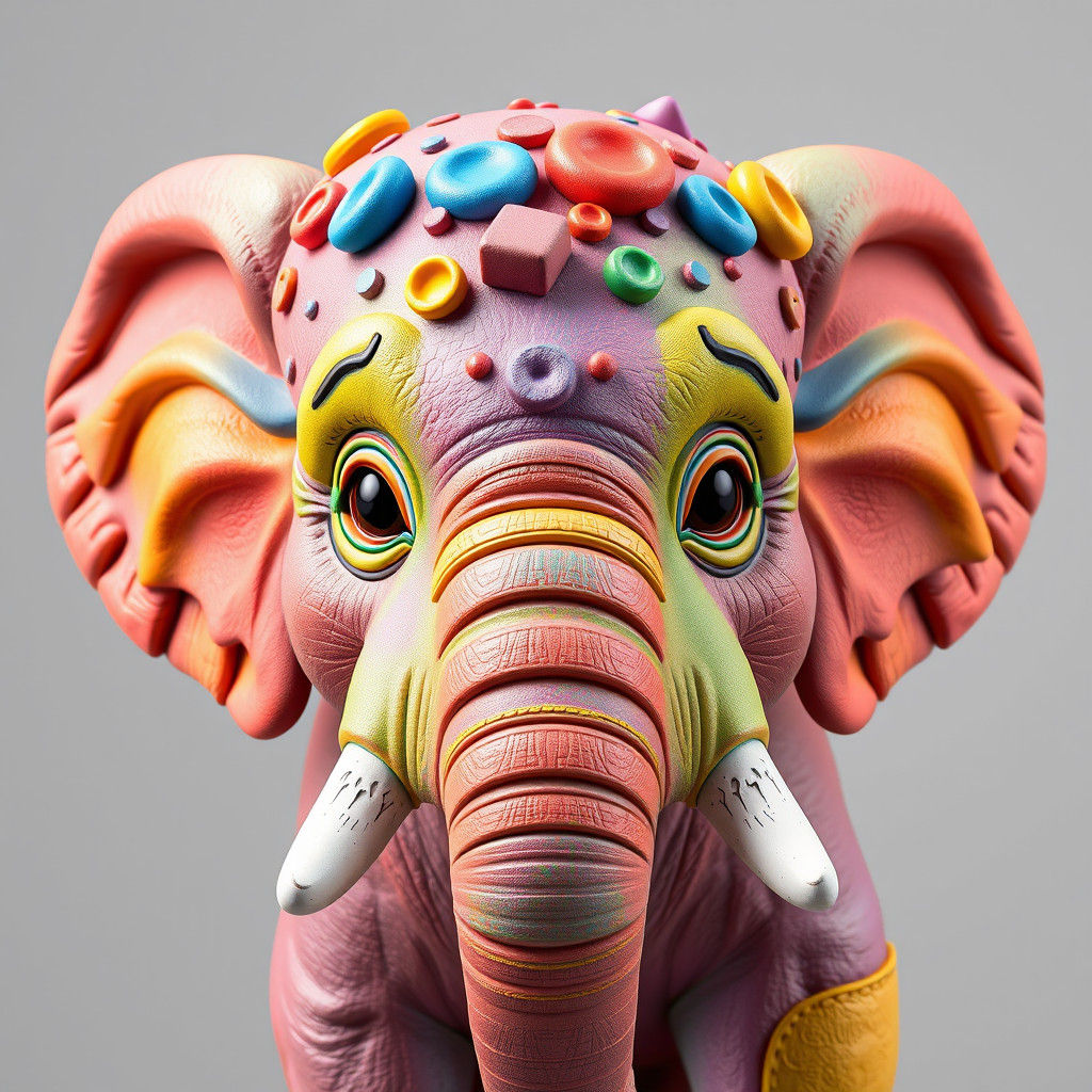 Colorful 3D Sculpture of Baby Elephant Face