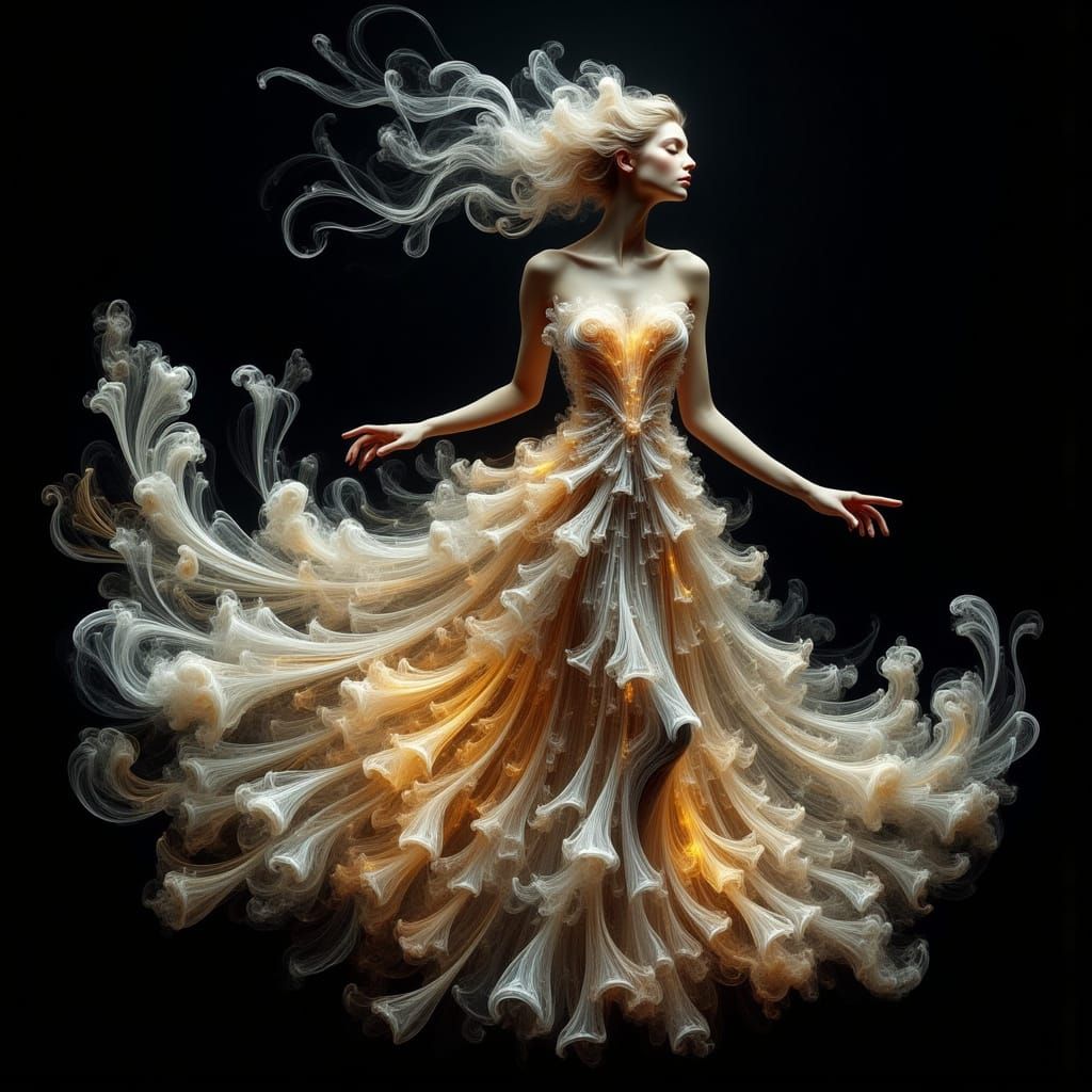 Elegant Woman of Music Sheets in Ethereal Style