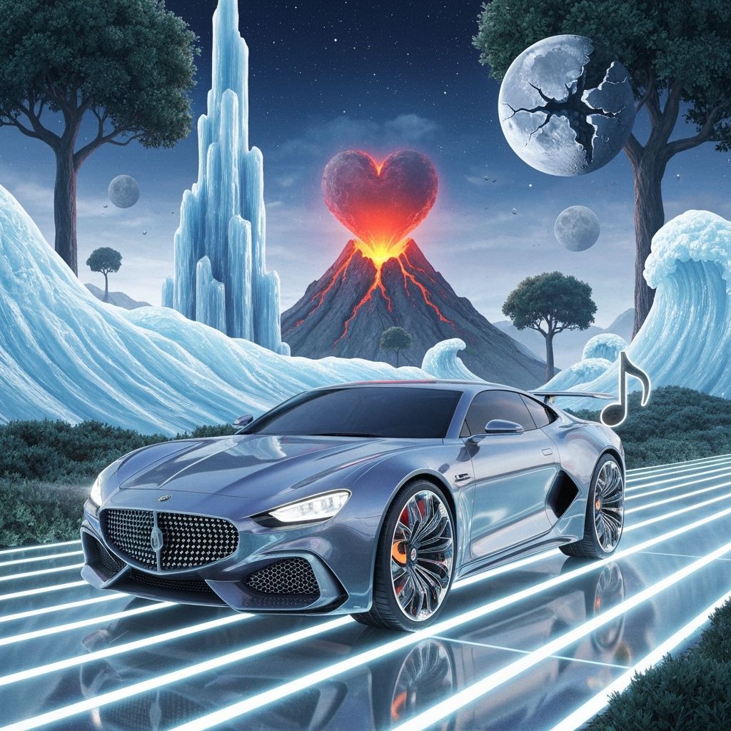 Futuristic Car Speeds Through Surreal Landscape