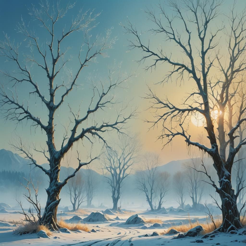 Icy Winter Landscape in Fantasy Art Deco Style
