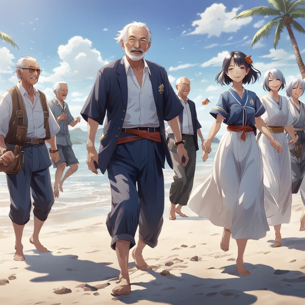 Joyful Beach Day: 3D Anime Art in 8K