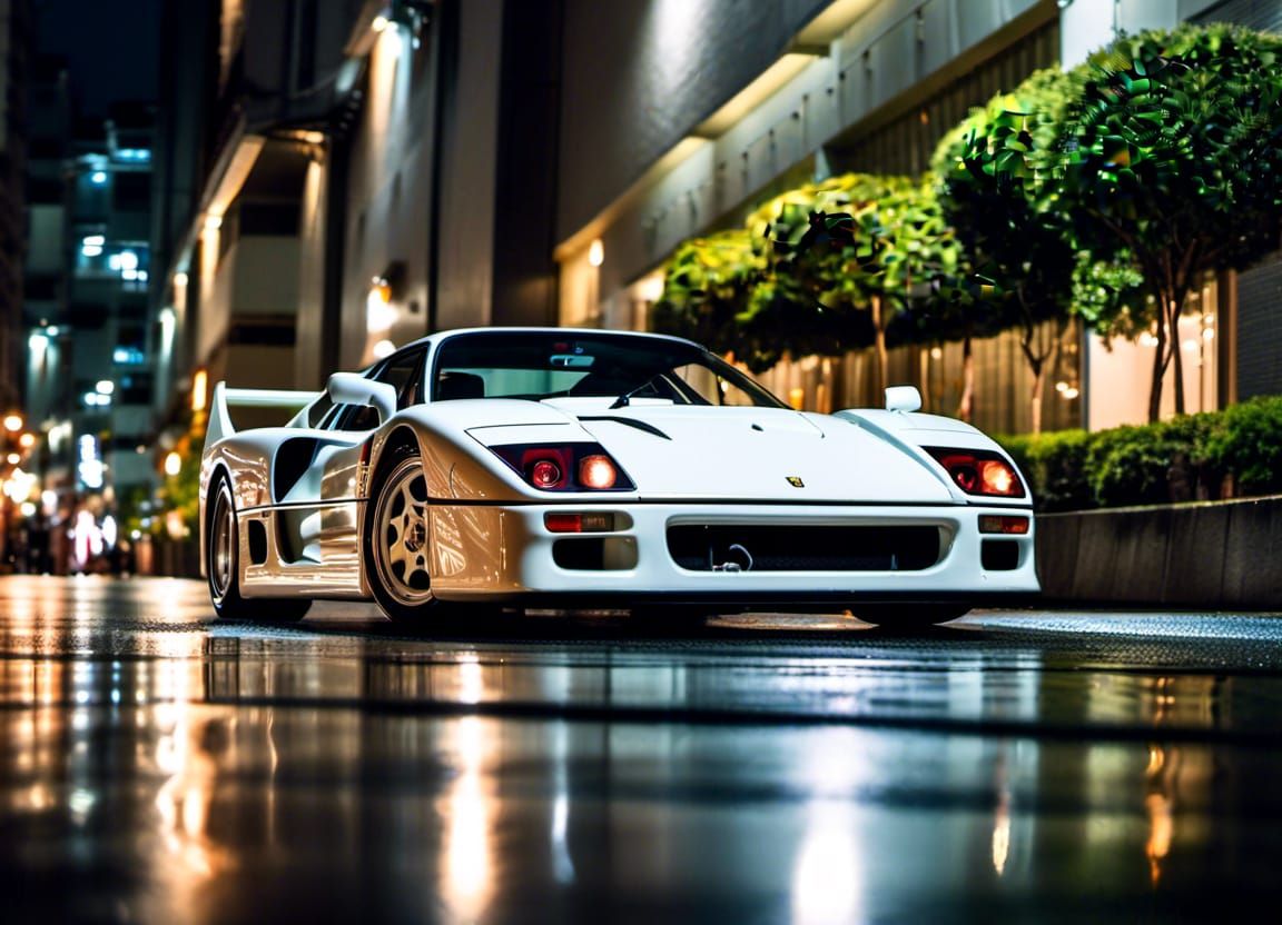 White Ferrari F40 tokyo night scenery