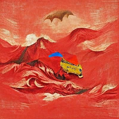 Fiery Red Dragon Emerges From Volcano