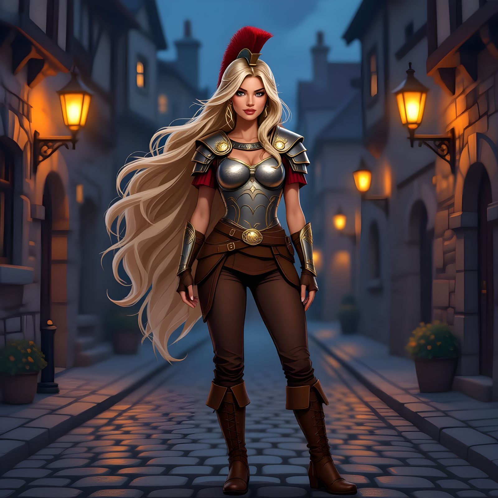 Woman with Blonde Hair in City Street at Night