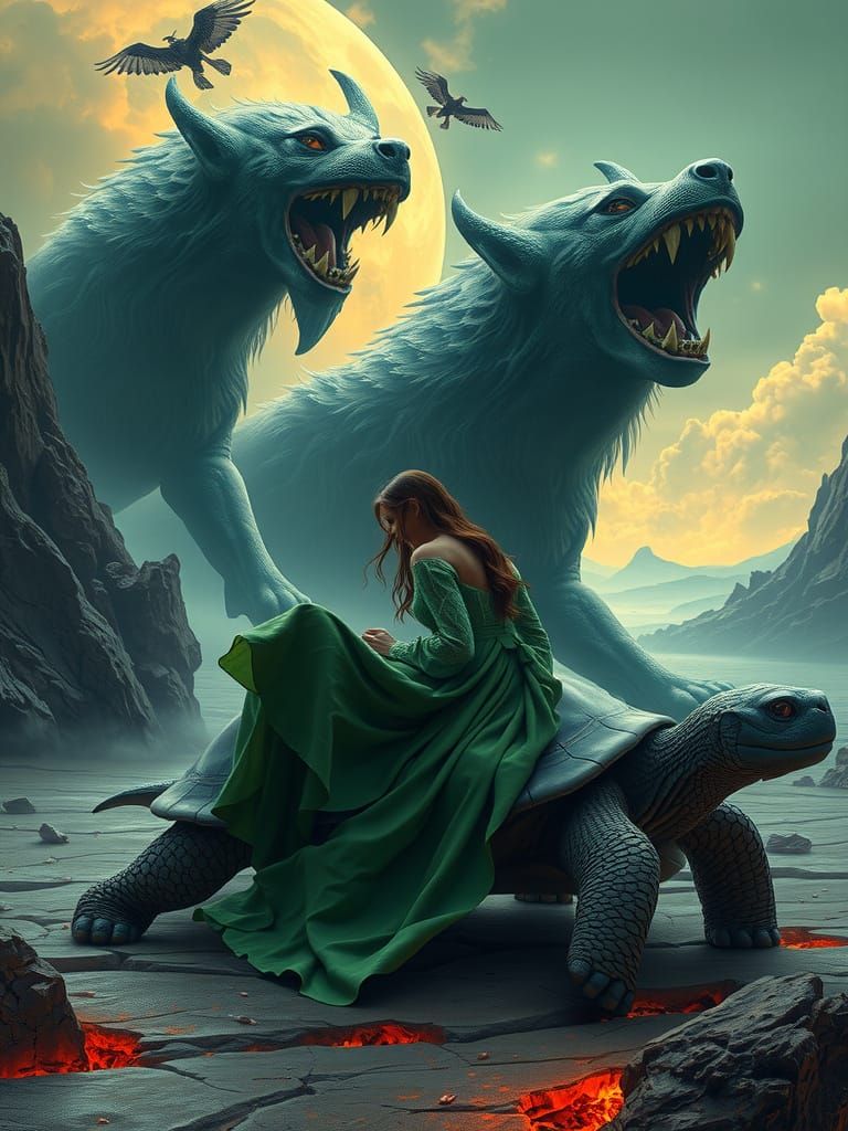 Demonic Dog in Alien Landscape, Dark Fantasy Style