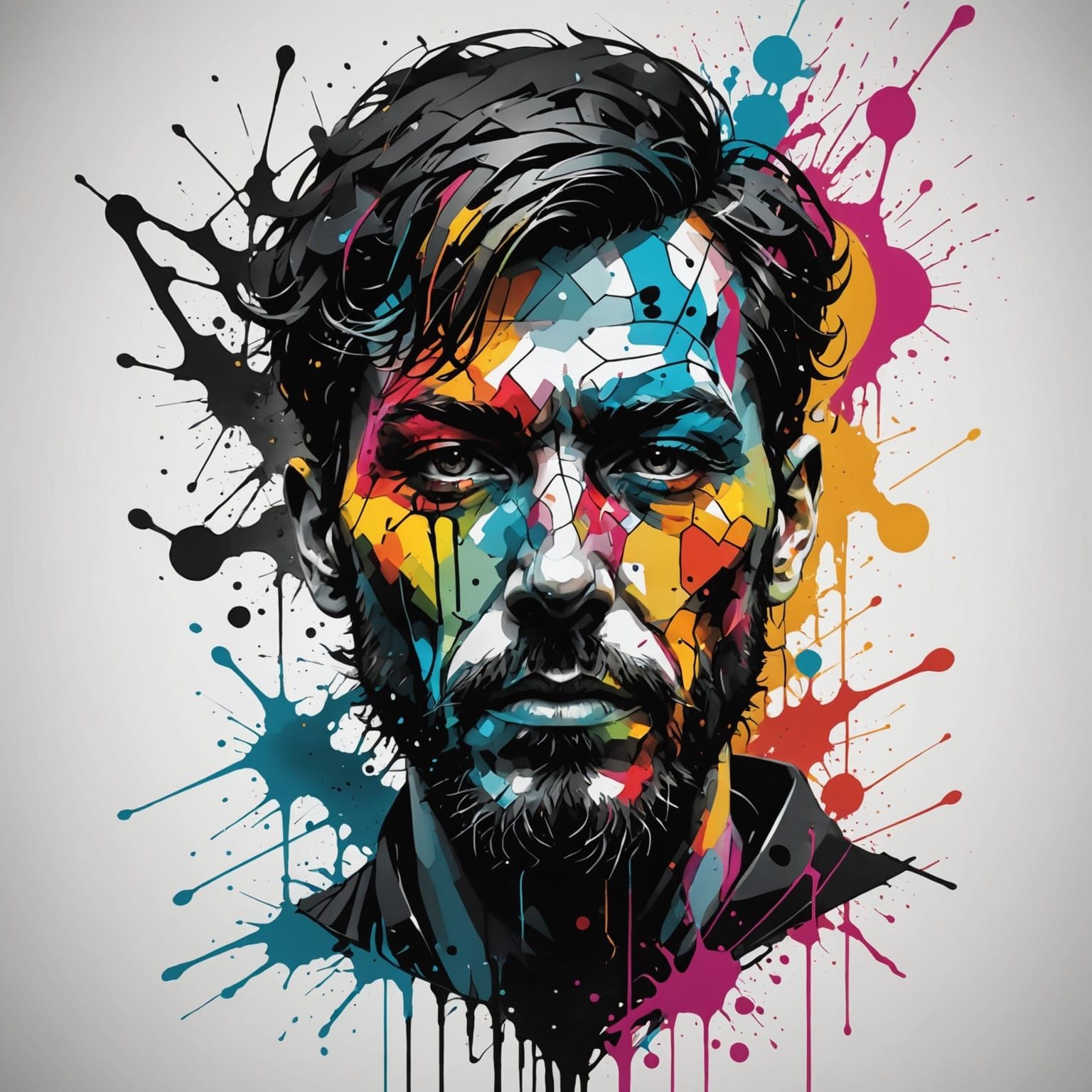 Abstract Expressionist Ink Art: Vibrant Geometric Splashes