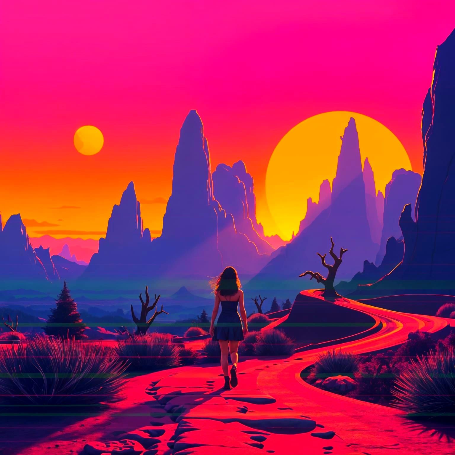 Surreal Landscape in Glitch Art Style