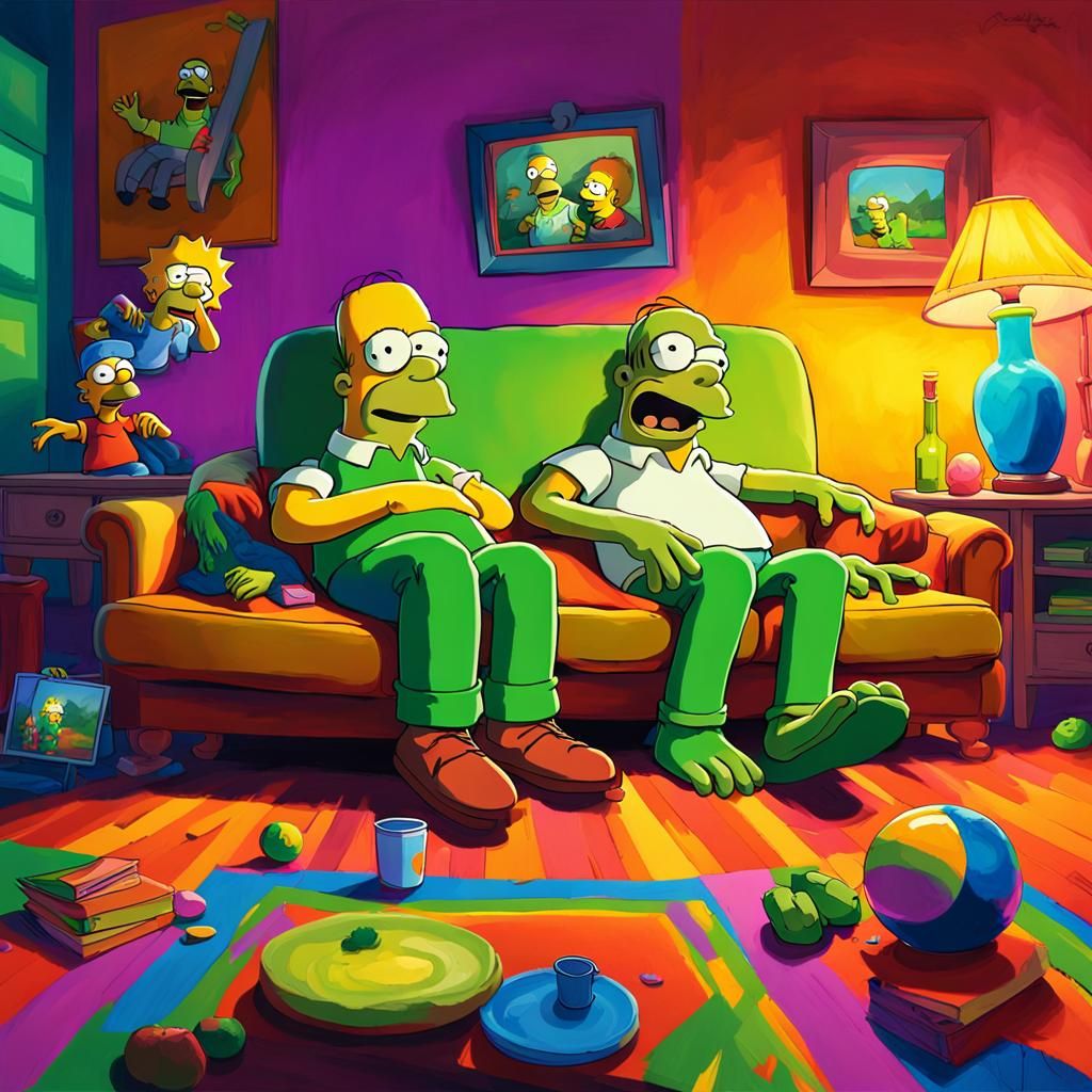 Kermit and Homer in Fauvist Living Room
