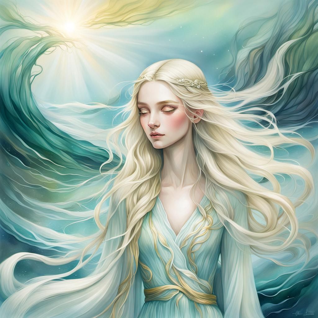 Lady Galadriel Gouache Painting in Anna Dittmann Style