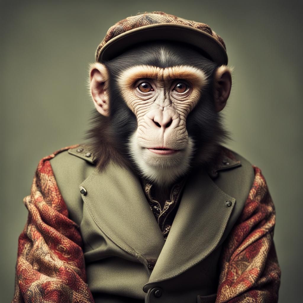portrait photo of man  monkey