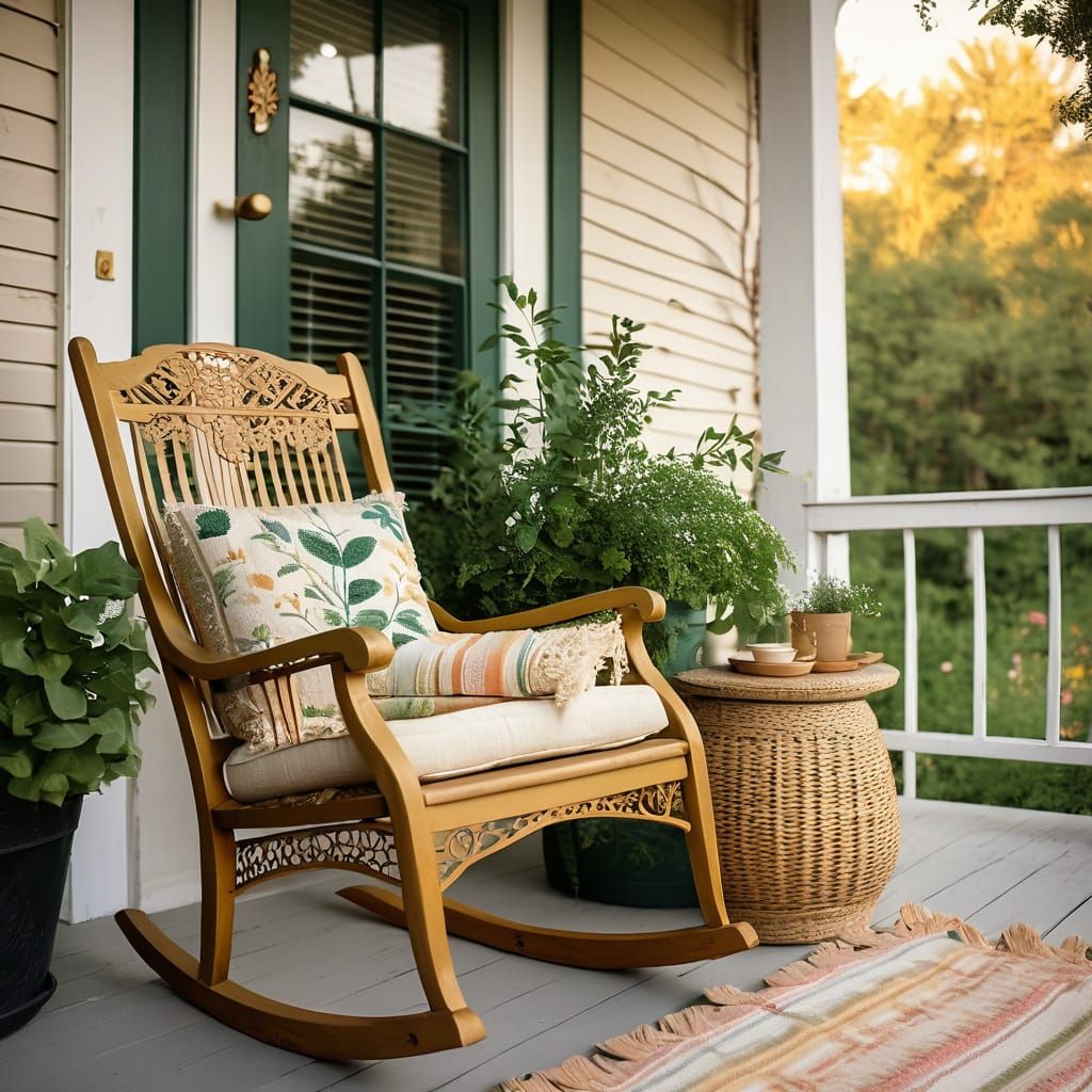 Whimsical Rocking Chair on Cozy Porch