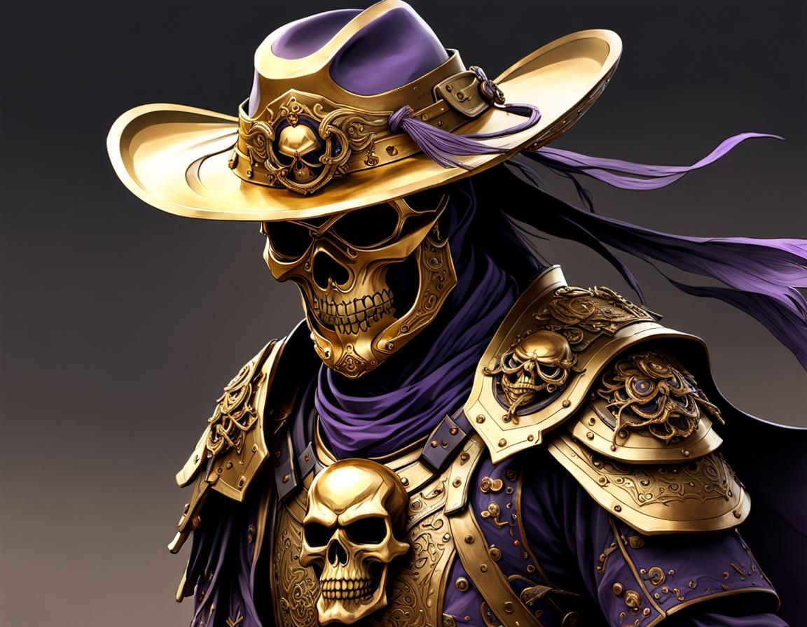 Gold Skull Samurai Cowboy in Dark Fantasy Art